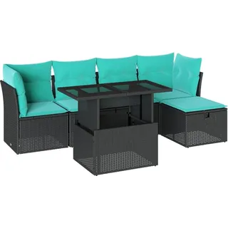 vidaXL 6-teiliges Gartensofa-Set mit Kissen, schwarzes Polyrattan - Schwarz
