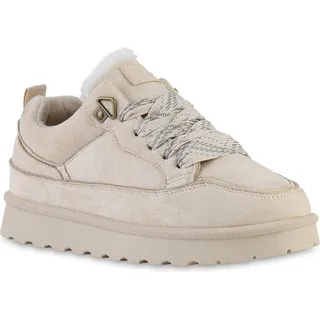 VAN HILL Damen Warm Gefütterte Sneaker Low Bequeme Profil-Sohle Schuhe 841830, Farbe: Beige, Größe: 38 - Beige - 38