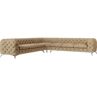 S-STYLE MÖBEL - Chesterfield Ecksofa Cleo mit Silber Metall Füßen aus Beige Samtstoff, B/T/H: 323 cm/ 323 cm/ 75 cm - Beige