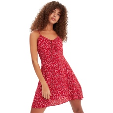 Trendyol Damen Mini A-Linie Regular Fit Gewebtes Kleid, rot, 62