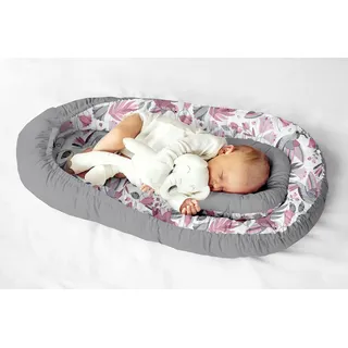 KosPu Multifunktionale Kuschelnest Babynest Kokon für Babys und Säuglinge, Nestchen, Reisebett, 100% Baumwolle, antiallergisch, Rosa Vögel