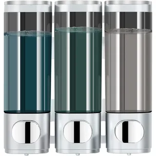 modunful Shampoo Conditioner Dispenser, Shower Dispenser Drill-Free Shampoo Dispenser für Dusche Wandmontierter Shampoo Conditioner Duschgel Dispenser für Badezimmer, 300ml X 3 Kammern, Silber