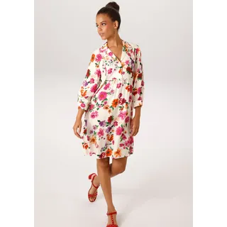 Hemdblusenkleid ANISTON CASUAL, Damen, Gr. 42, N-Gr, creme, fuchsia, orange, lila, grün, Web, Obermaterial: 100% Viskose, bedruckt, geblümt, oversize kniefrei, 1-Knopf-Manschette, Kleider Hemdblusenkleid, mit romantischen Blumendruck - jedes Teil ein Unikat - NEUE KOLLEKTION, Topseller