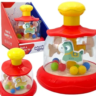 Woopie Baby – Buntes Pferdekarussell mit rotem Kreisel