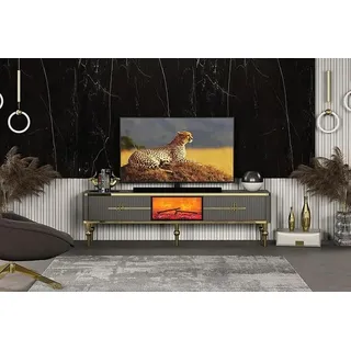 Wohnzimmer TV Lowboard Grau Kamin RTV Sideboard Metall + MDF Exklusiv - Grau