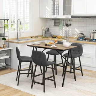 Homcom Bartisch mit Barhocker Set 5-teilige Essgruppe, Küchentisch, Bistrotisch mit 4 Stühlen, Bartisch Set für Küche, Wohnzimmer, Stahl, Dunkelgrau
