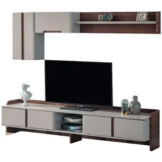 Beige Wohnzimmer Wohnwand  Möbel RTV Lowboard Regale Sideboard JVmoebel - Beige