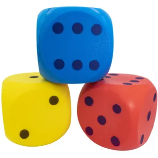 IDENA 40227 - Softwürfel 3-fach sortiert, ca. 15 cm Blau, Gelb oder Rot (Auswahl nicht möglich), Schaumstoffwürfel für dauerhaften Spielspaß