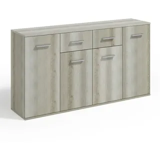 Masseno Sideboard Giacomo III 160/85/33 cm mit 2 Schubladen 4 Türen Hellgrau , Holzwerkstoff , 160x85x33 cm , Kleinmöbel, Kommoden, Sideboards