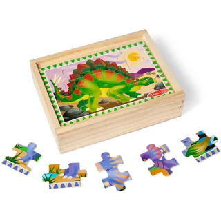Melissa & Doug - Dinosaurier-Puzzle-Box - 4 Holzpuzzles mit je 12 Teilen, Holzbox zur Aufbewahrung, für Kinder ab 3 Jahren - FSC zertifizierte