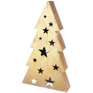 Casablanca Dekoobjekt Starry - Tannenbaum aus Metall - goldfarben - antikfinish - Sternmuster - Höhe 67cm x Breite 39cm - Weihnachtsdekoration