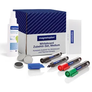 Magnetoplan Whiteboard Zubehör-Set, Medium | Praktisches Set für Präsentationen | Inkl. Whiteboard Marker, Reiniger, Tafellöscher und Magnete | Perfekt für Büro, Schule und Zuhause