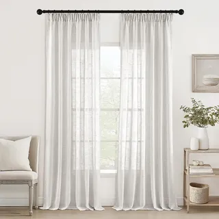 MIULEE Gardinen Vorhänge mit Kräuselband Schlaufenschal Voile Vorhang Modern Leinenoptik Halbtransparent für Wohnzimmer Schlafzimmer Schiebevorhang 2er Set Stores Linen Weiß 245x140 cm