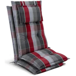 Beautissu Hochlehner Auflage 120 x 50 x 7 cm grau/rot/hellblau kariert 2 St.