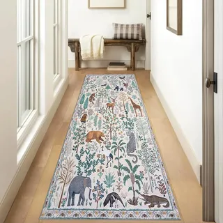 Siunwdiy Lang Teppich Läufer 80x250 cm Bunter Waschbar rutschfest Vintage für Flur Küche Schlafzimmer Wohnzimmer