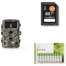 NEDIS HD Wildkamera 16-5 MP CMOS mit 32GB Speicherkarte und AA 1,5 V Alkaline-Batterien-Bundle für perfekte Nahaufnahmen von Wildtieren, zuverlässigen SDHC-Speicher und zusätzliche Batterieversorgung