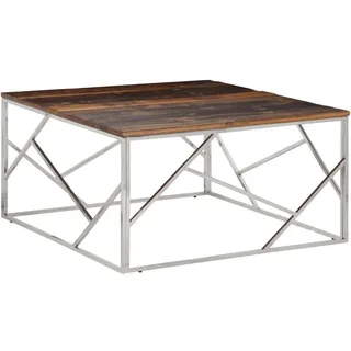 vidaXL Couchtisch Silbern Edelstahl und Massive Holzschwellen