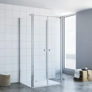 Duschkabine Eckeinstieg 100 x 80 x 197 cm U Form U Kabine Dusche Eckdusche Pendeltür Doppelpendeltür Schwingtür Drehtür Seitenwand Freistehend Sicherheitsglas ESG 6 mm klar Nanobeschichtung