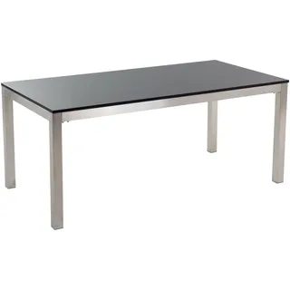 Beliani Gartentisch 180 x 90 x 76 cm Schwarz/Silber Granit/Edelstahl