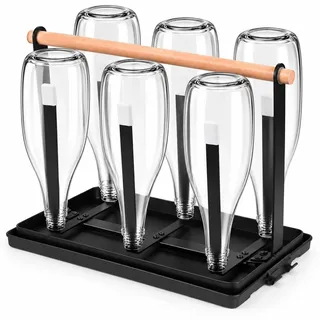 Noa Home Deco Flaschentrockner für 6 Flaschen mit Abtropfschale | Flaschenhalter und Abtropfgestell Flaschen für Kompatible SodaStream Flaschen und Babyflaschen, Silikonkappen, Holzgriff