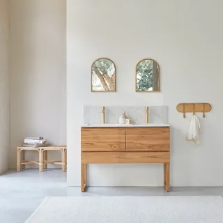 Edgar - Badezimmermöbel aus massivem Teakholz und Premium-Terrazzo Moon 120 cm