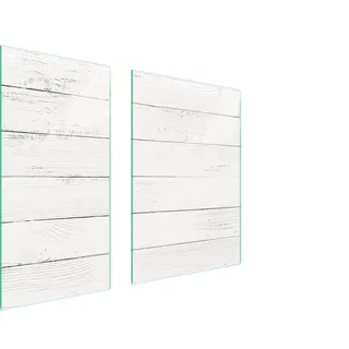 Herdabdeckplatten 2 teilig 75x52 Ceranfeld Abdeckung Glas Schneidebrett Holz Weiß