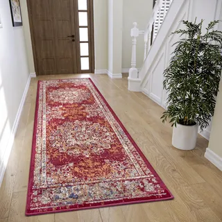 HANSE HOME Maderno Rot, B:80cm H:8mm L:240cm, Jute, Polyester, Polypropylen (PP), Teppiche, Teppich, Läufer orientalisch, Kurzflor, Wohnzimmer, Schlafzimmer, Esszimmer,