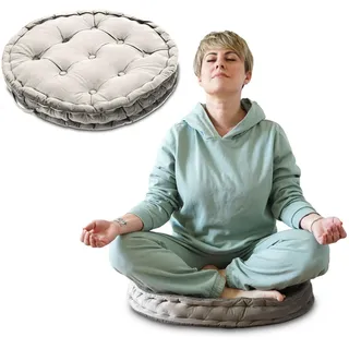 Amazinggirl Meditationskissen Yoga Kissen Bodenkissen 58 cm - Yogakissen Sitzkissen Boden rund und groß Pouf Sitzpouf Bodensitzkissen Meditation Zubehör wetterfest für Outdoor und Indoor Hellgrau