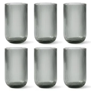 GMMH 6er-Set Geriffelte Trinkgläser und Weingläser, Line, Linie Geriffelt, Ribbed, Glas, Longdrinkgläser, Cocktail Gläser mit Prägung, Trinkglas, Weinglas, Wasserglas (Grau Trinkglas)
