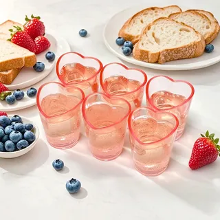 Gute 6er Set Herzförmige Schnapsgläser - Rosa Design mit stabiler Basis (1,5oz/45ml) Für Valentinstag/Geburtstag/Partys - Whisky, Soju & Cocktail Barzubehör a