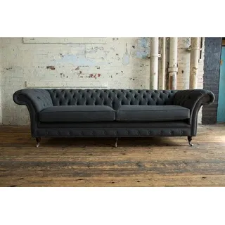 XXL Sofa 4 Sitzer Couch Chesterfield Polster Sitz Garnitur Leder Textil Schwarz - Schwarz