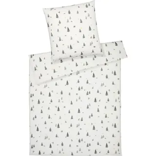 ELEGANTE Soft-Flanell Bettwäsche-Garnitur Winterwald Farbe weiss Größe 155x220+80x80 - Weiß