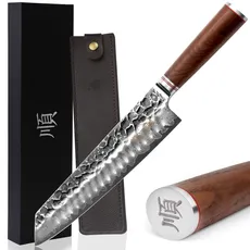 YOUSUNLONG Kiritsuke Kochmesser 10 Zoll japanische 67-Lagen Damaskus gehämmert Edelstahl Rasiermesser Sharp - Natur Walnuss Griff mit Lederscheide inklusive Geschenkbox