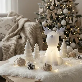 Sirius LED Dekofigur Naja Rentier 14 cm Echtwachs weiß - Weiß