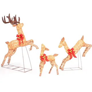 FANTASK 3-teilige LED Rentier Familie, XXL Weihnachtsdeko mit 255 warmweißen Lichtern, beleuchteter Weihnachtshirsch, Weihnachtsbeleuchtung für Außen Innen Dekoration