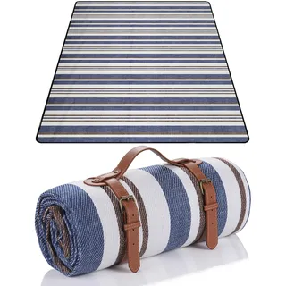 Picknickdecke 150 x 200cm,Blaue Streifen Picknickdecke Wasserdicht,Tragbare Extra Große Stranddecke,Campingdecke Sanddichte Isoliert mit Tragegriff,Perfekt für Picknick/Outdoor/Camping/Beach/Park
