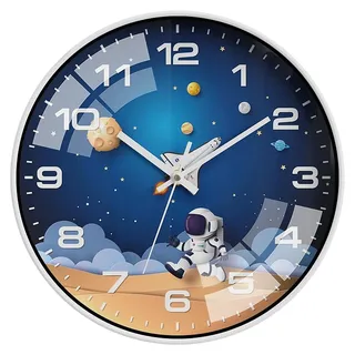 ALEENFOON 30cm Kinder Wanduhr Lautlos ohne Ticken, Modern Quartz Farbenfrohe für Jungen & Mädchen, Weltraum Astronauten für Schlafzimmer, Wohnzimmer, Klassenzimmer, Kinderzimmer