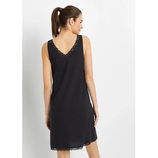 Nachthemd BONPRIX, Damen, Gr. 36/38 (S), N-Gr, schwarz, Obermaterial: 50% Baumwolle, 50% Viskose. Spitze: 87% Polyamid, 13% Elasthan, Kleider Nachthemd, fließendes Nachtkleid, mit zarten Spitzendetails, ärmellos