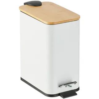 Relaxdays Mülleimer , Weiß , Metall, Holz, Kunststoff , Rechteckig , 14.5x28.5x27 cm , Haushalt & Kleinelektro, Reinigung, Mülleimer & Abfallsammler