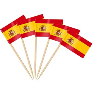 AhfuLife 200 Stück Spanien Zahnstocher Flaggen, Spanische Deko Fahne Klein Mini Zahnstocher für WM 2026 Euro Fussball Party Olympische Cupcake Topper Toothpick Cocktail Restaurant Pub Deko