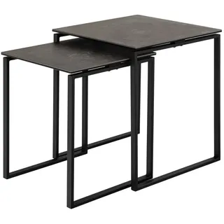Actona GROUP "Katrine, 2er-Set, Kaffetisch, Keramik-Tischplatte, modern, Scandi", schwarz, schwarz, schwarz, schwarz), B:50cm H:55cm T:50cm, Tische, Couchtisch, Quadratisch, robustes schwarzes Stahlgestell, B: 50 x T: 50 cm , Wohnzimmer, Wohnzimmertische,
