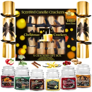 KreativeKraft Weihnachten Knallbonbons, Ohne Knall, 6er Pack Christmas Cracker, Gefüllt mit Duftkerzen, Partyhüte & Witze, Weihnachtsdeko