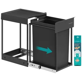 SONGMICS Mülleimer Küche, für Unterschrank, 1 x 20 L, Abfalleimer, ausziehbar, Stahlrahmen, schwarz - Schwarz