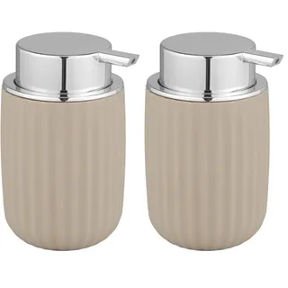 WENKO Seifenspender Agropoli Beige, nachfüllbarer Seifendosierer für 250 ml Flüssigseife aus hochwertigem Kunststoff mit plastischer Formgebung & strukturierter Oberfläche, 7,5 x 12,5 x 9 cm