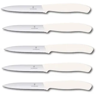 Victorinox 5-tlg Gemüsemesser Set Swiss Classic Weiß – 10 cm mit Wellenschliff – Tomatenmesser