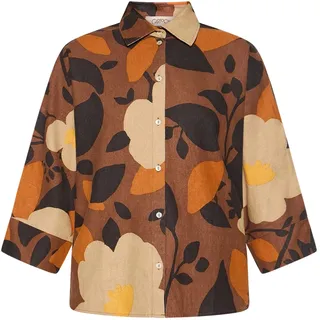 Klassische Bluse CARTOON "Oversize-Bluse mit Muster", Damen, Gr. 34, braun (camel, braun), Obermaterial: 55% Leinen LI. 45% Viskose CV., Blusen Klassische Bluse