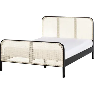 Beliani Bett mit Lattenrost 140/200 cm Hellbraun Gonfaron , Schwarz, Hellbraun , Holz , 140x200 cm , Schlafzimmer, Betten