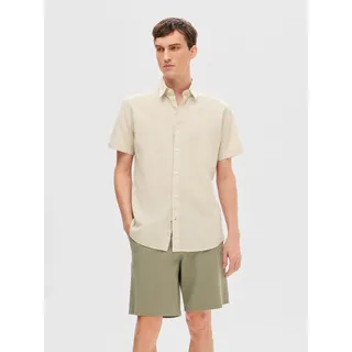 SELECTED HOMME Kurzarmhemd »SLHREG-SUN SHIRT SS NOOS« mit Leinen, beige