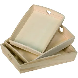 Artemio VIPBC Set mit 3 Tabletts, rechteckig, mit Herzen, Holz, Beige, 35 x 6,5 x 27 cm
