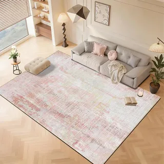 WUTONG Altrosa Vintage Teppich Rosa Teppich Wohnzimmer 160x230cm, Weicher Kurzflor Kaschmir-Gefühl,Waschbare Teppiche Abstrakt für Schlafzimmer,jugendzimmer,Kinderzimmer Mädchen